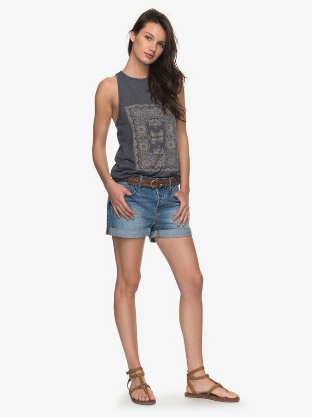 Roxy Charcoal Blue-Grey Graphic Tank Top